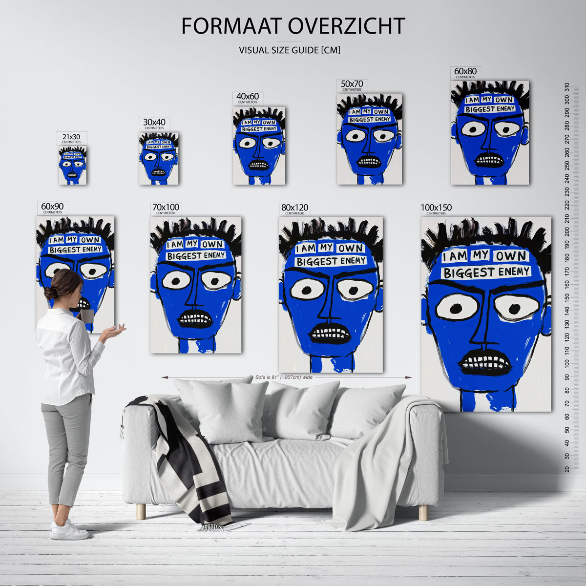 Blauw gezicht met tekst Poster