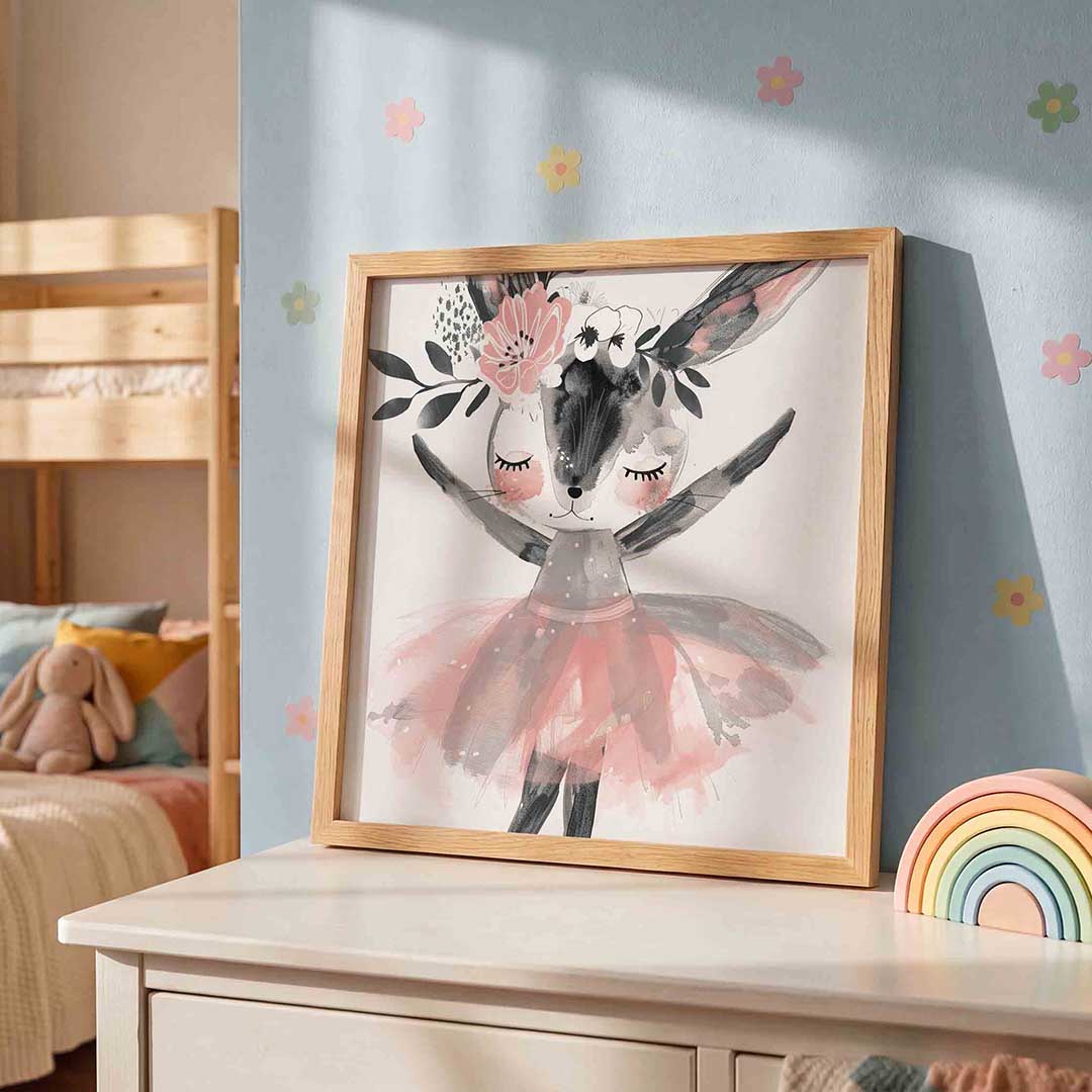 Dansende konijn met bloemen Poster