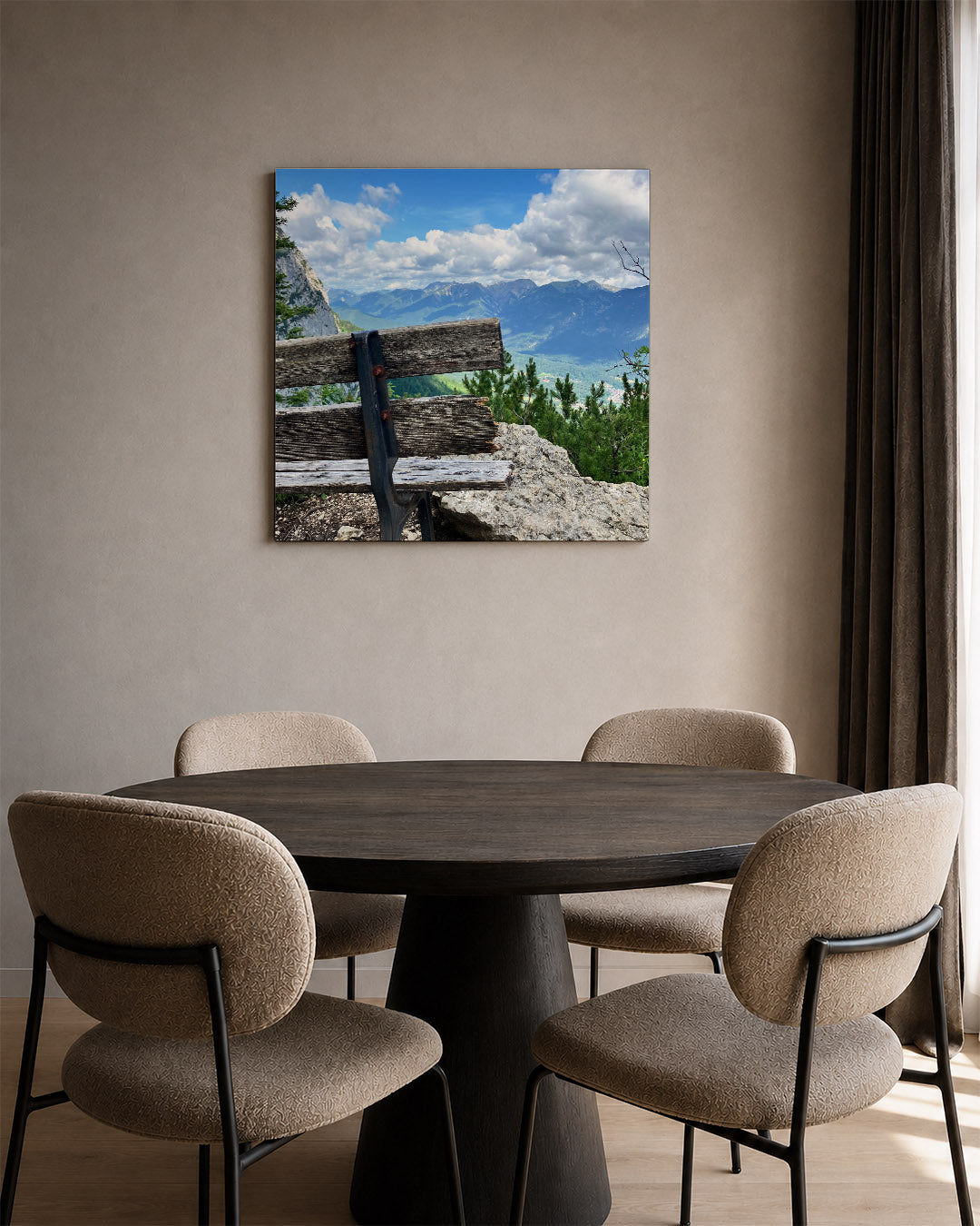 Berglandschap met bank Kunstwerk