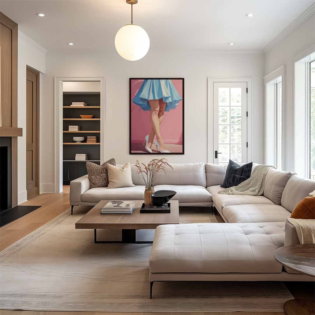 Vrouwelijke Elegantie in Blauw Kunstwerk-canvas-dibond-plexiglas-wanddecoratie-WallArtistic