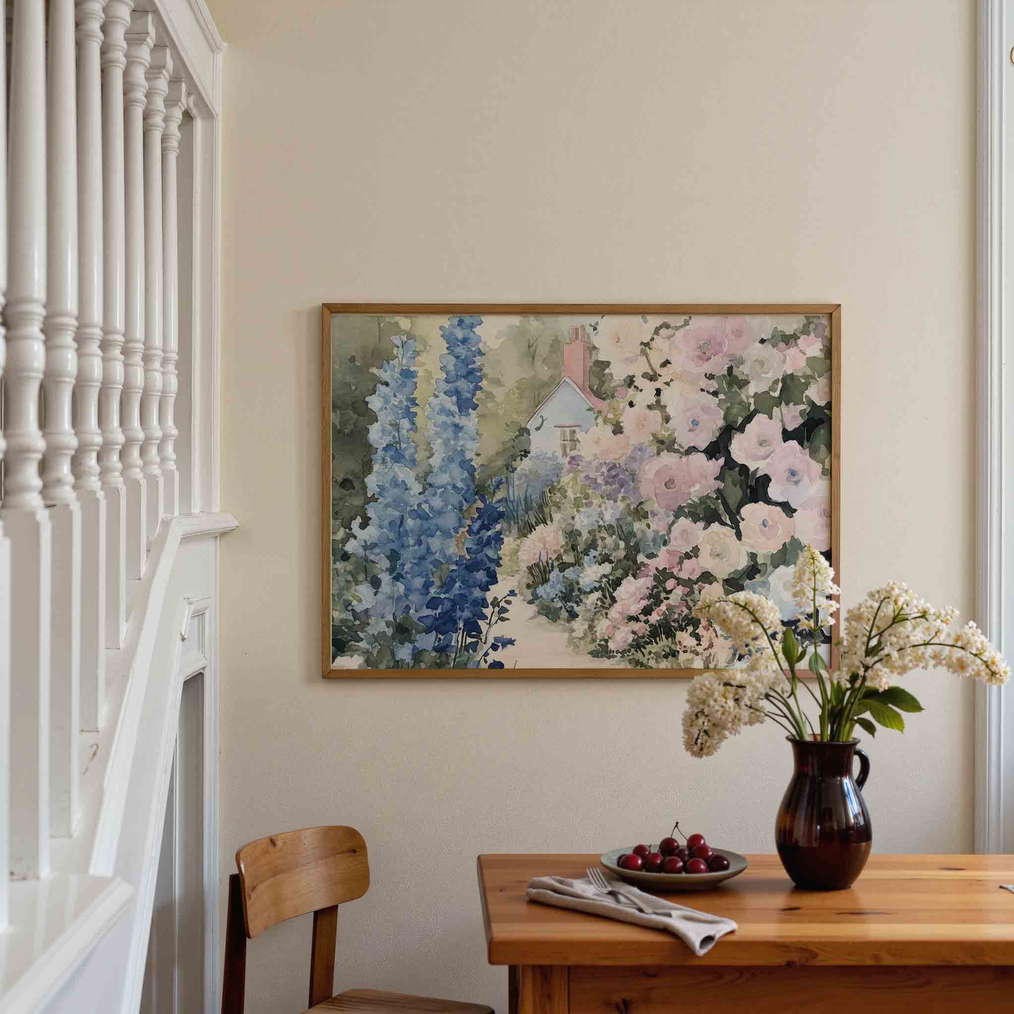 Bloementuin met huisje Poster