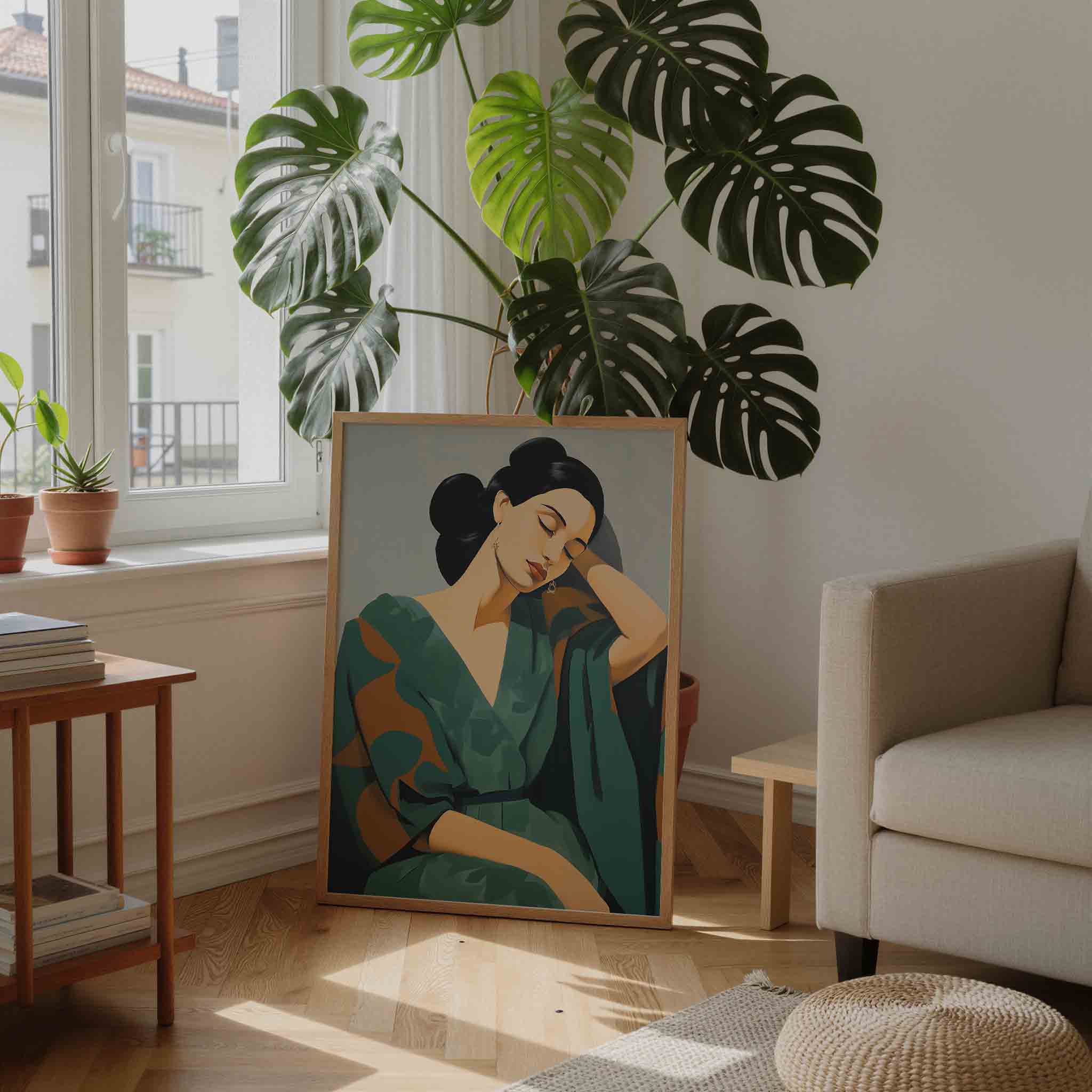Vrouw in groene jurk Poster