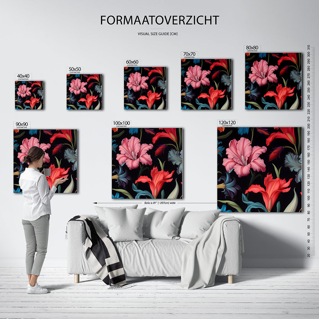 Bloemenpracht op zwart Kunstwerk