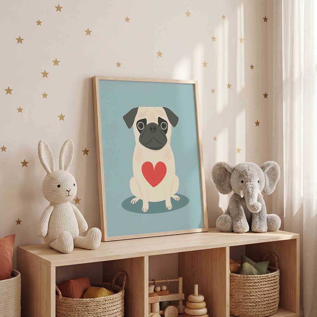 Mopshond met hart Poster