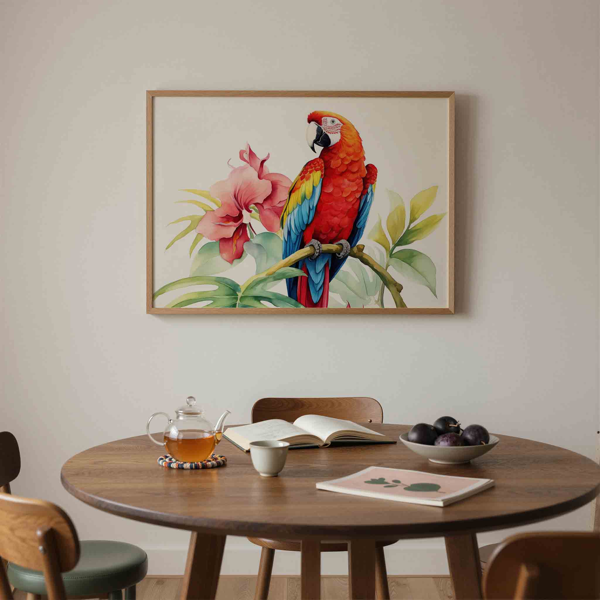 Papegaai en bloemen Poster