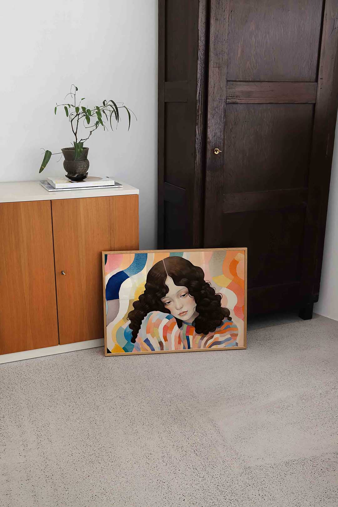 Vrouw met golvende achtergrond Poster