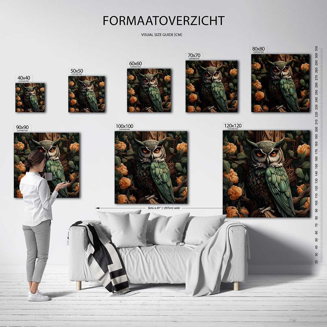 Uil in bloemen Kunstwerk