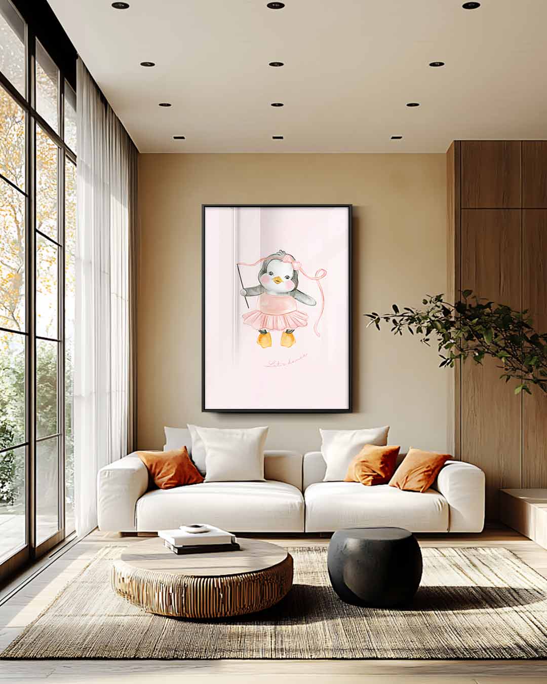 Schattige Dansende Pinguïn in Balletjurk Kunstwerk-canvas-dibond-plexiglas-wanddecoratie-WallArtistic