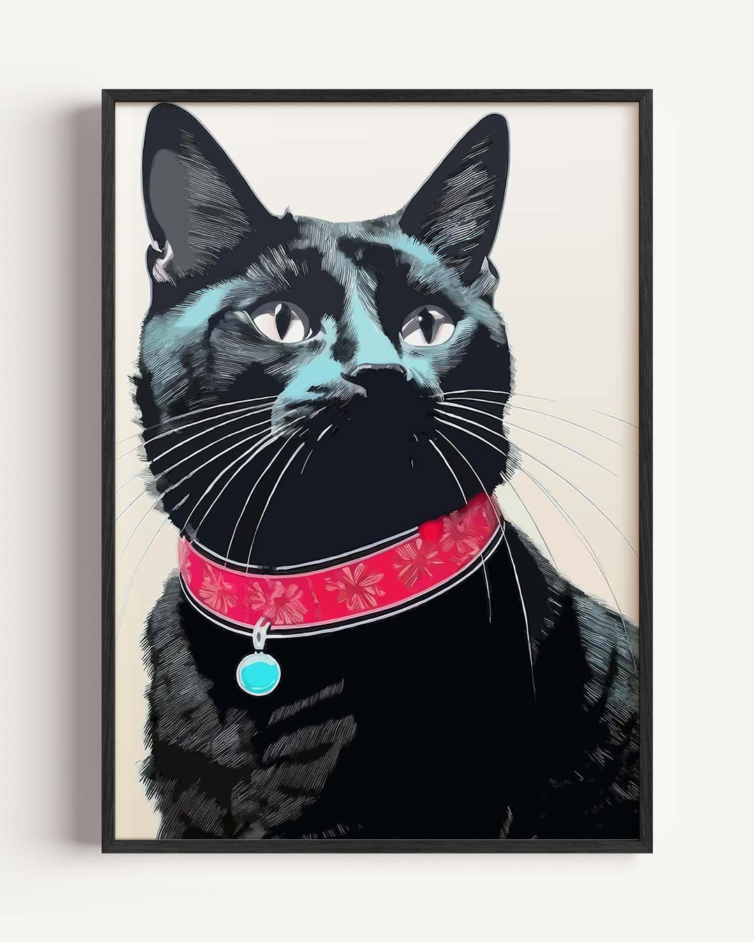 Stijlvolle Kattenposter met Rode Halsband Poster-WallArtistic