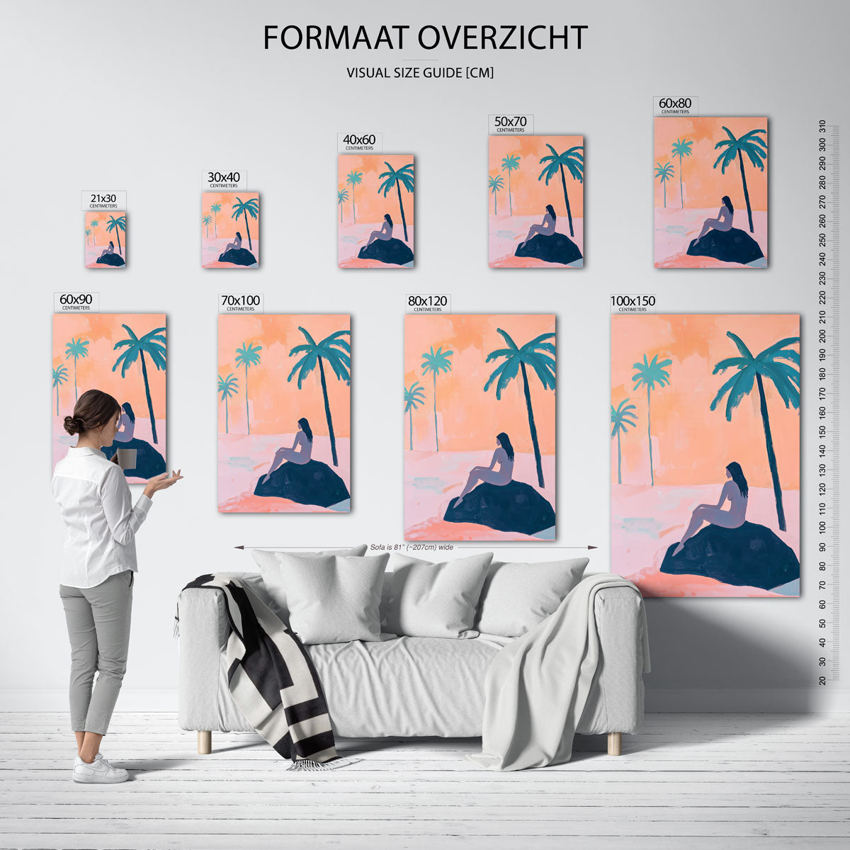 Zittende figuur met palmbomen Poster