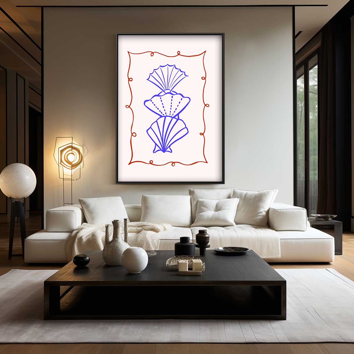 Schelpenspel in Blauw en Oranje Kunstwerk-canvas-dibond-plexiglas-wanddecoratie-WallArtistic