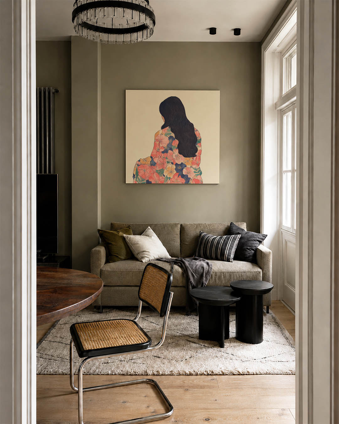 Bloemenmantel vrouw Kunstwerk