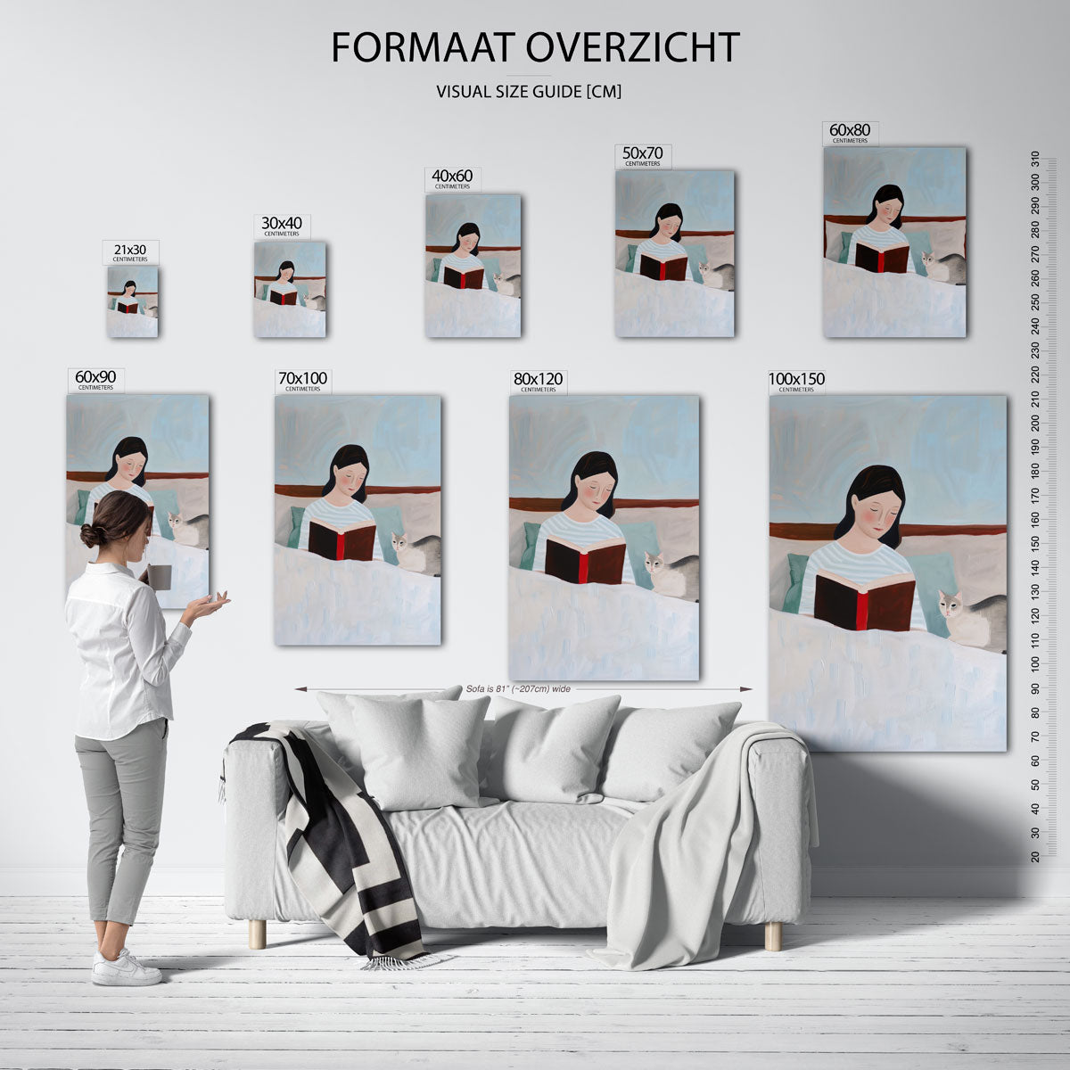 Lezende vrouw met kat Poster