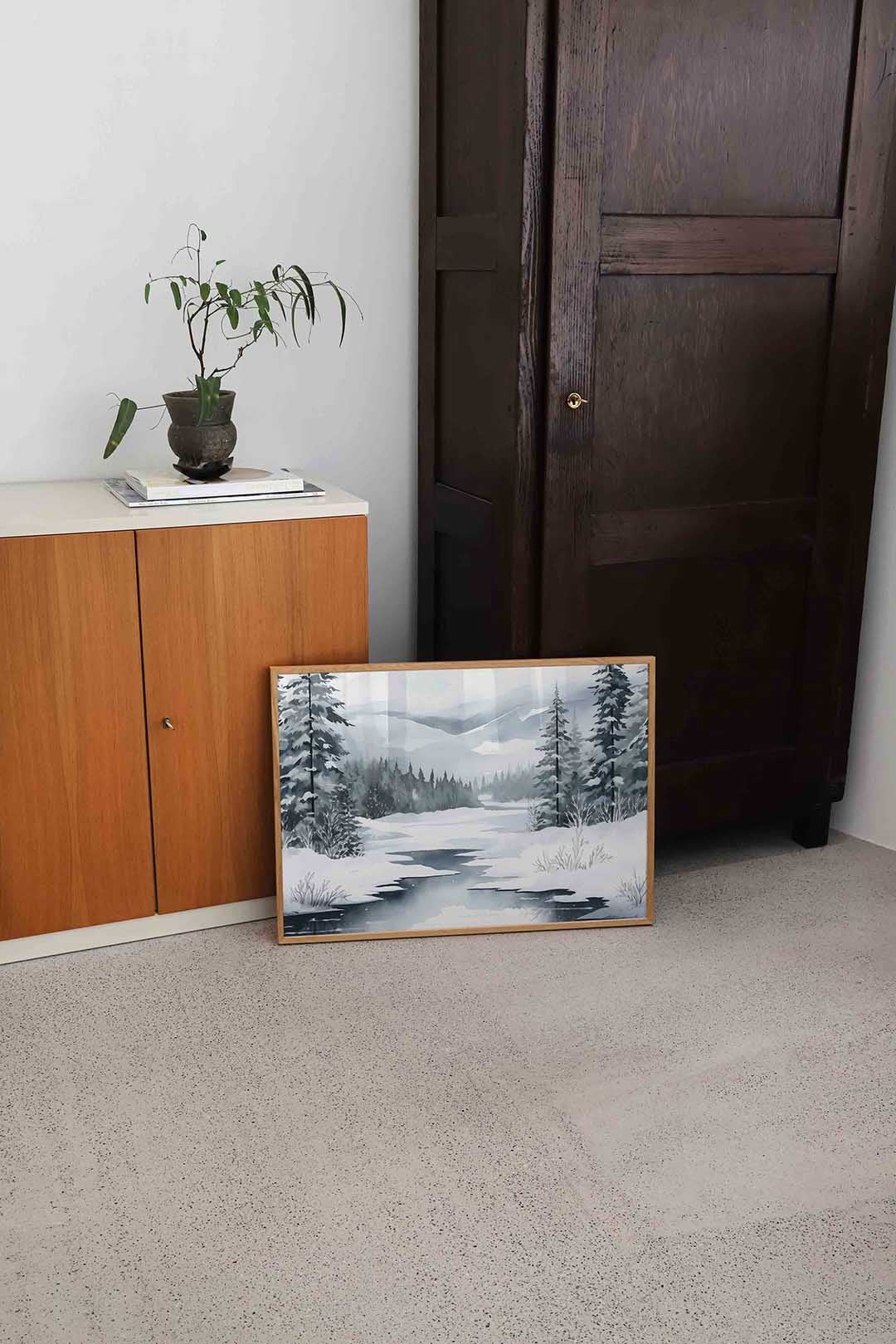 Winterlandschap met besneeuwde bomen Poster