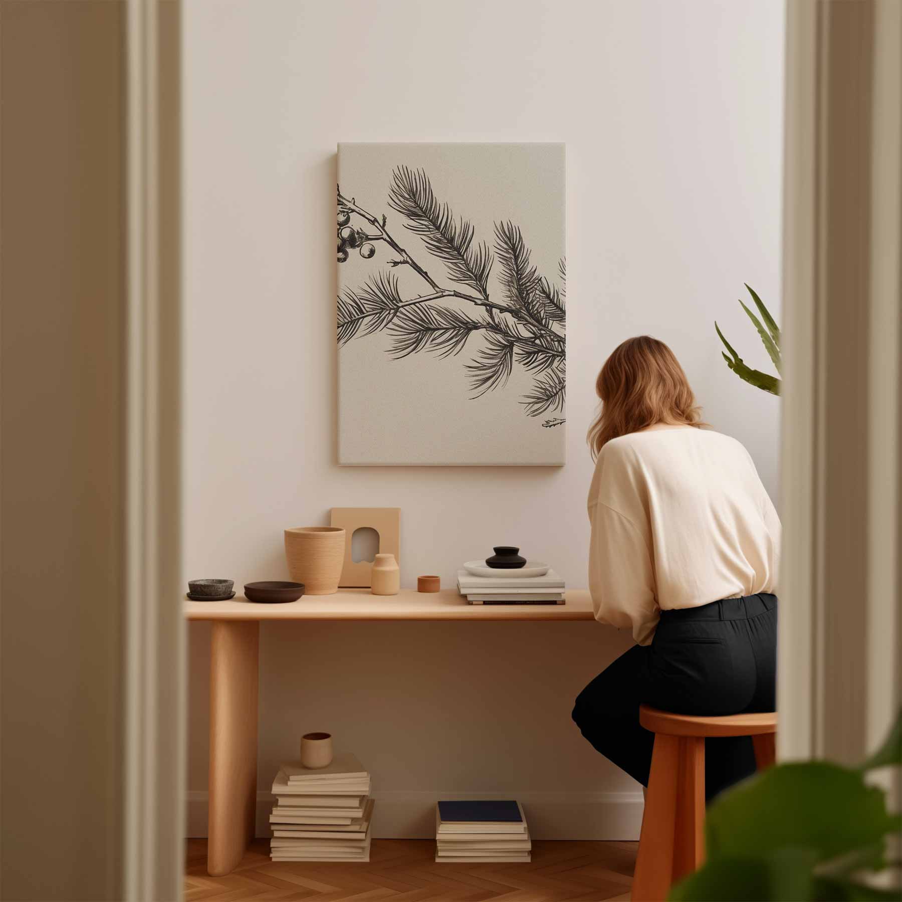Dennentak met Bessen Illustratie Kunstwerk-canvas-dibond-plexiglas-wanddecoratie-WallArtistic