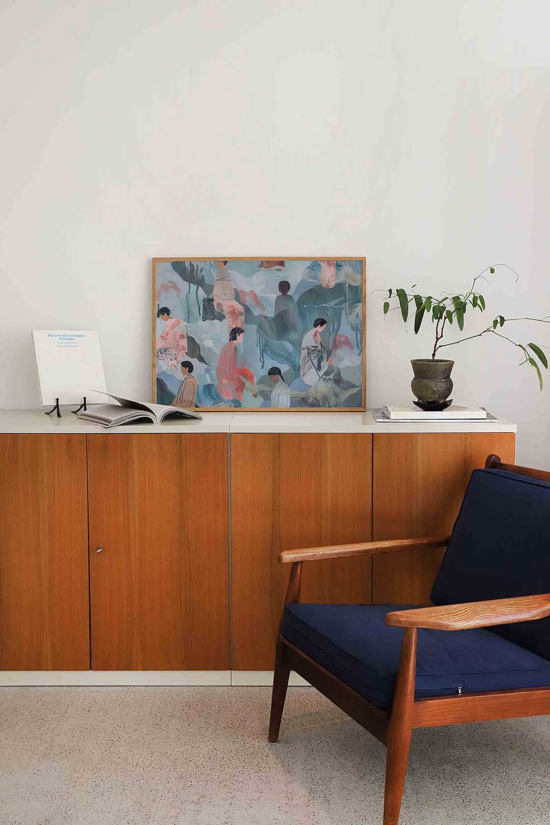 Figuren in blauwe tinten Poster