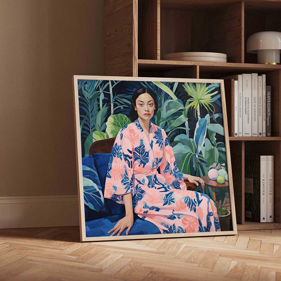 Vrouw in roze kimono Poster