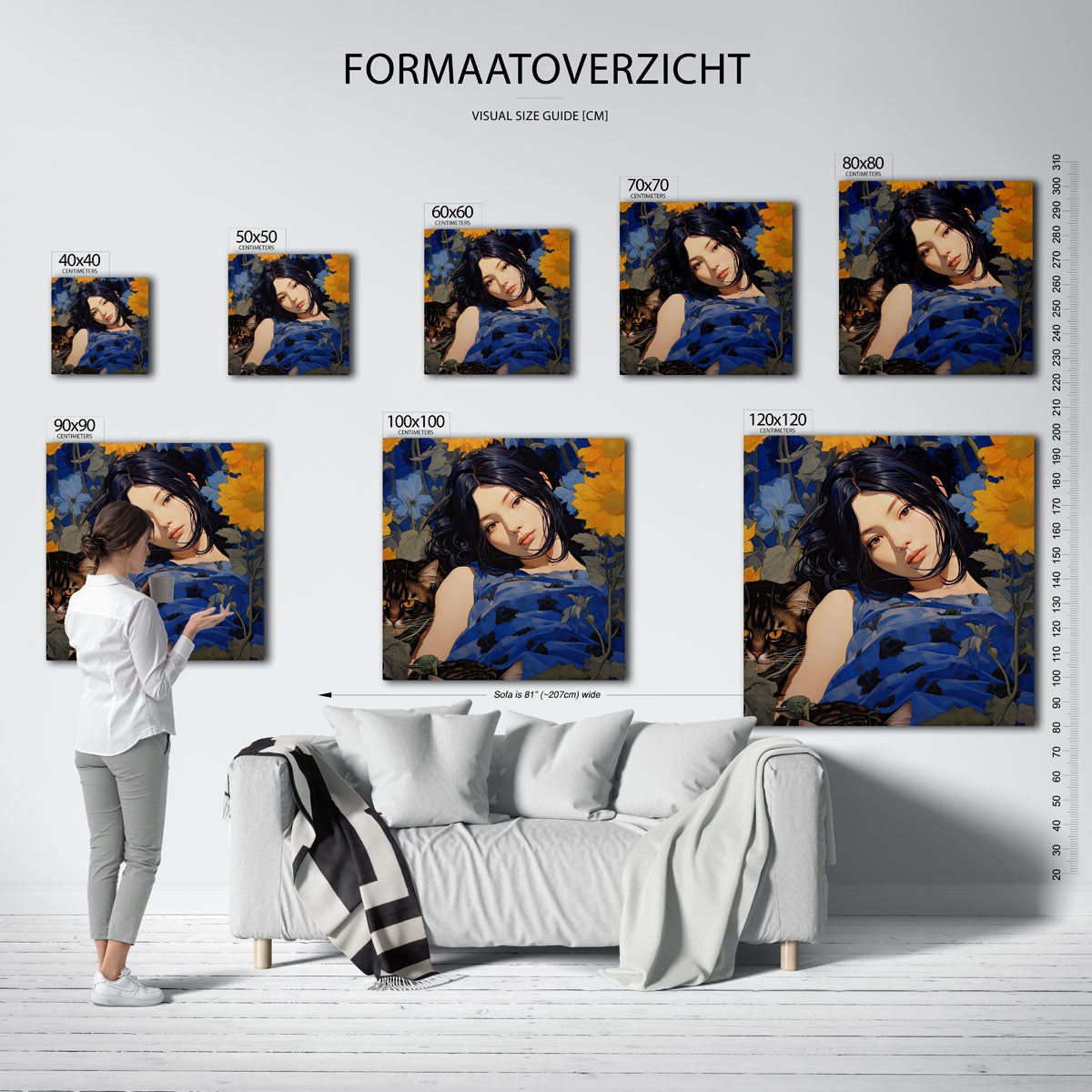 Vrouw met katten en bloemen Poster
