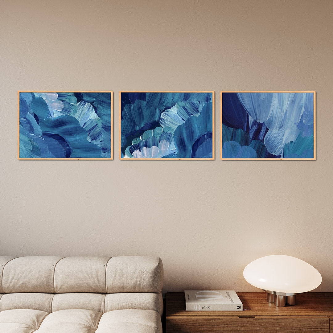 Blauwe borstelstreken Posterset