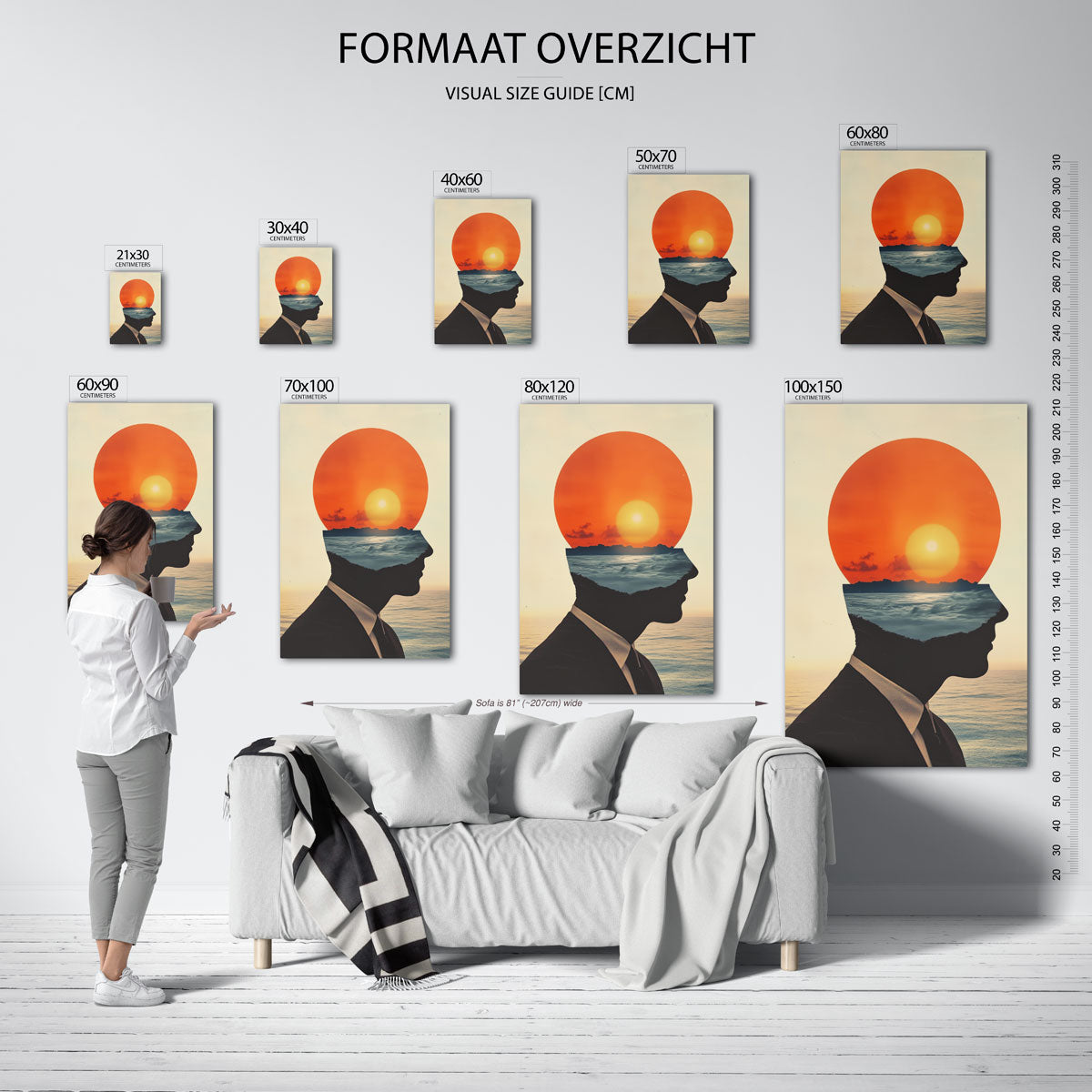 Silhouet met zonsondergang Poster