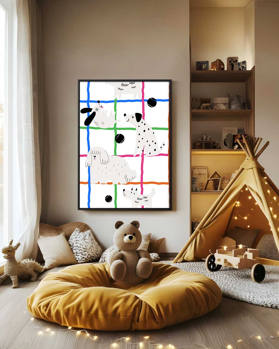 Vrolijke Hondenspeeltuin Kunstwerk-canvas-dibond-plexiglas-wanddecoratie-WallArtistic