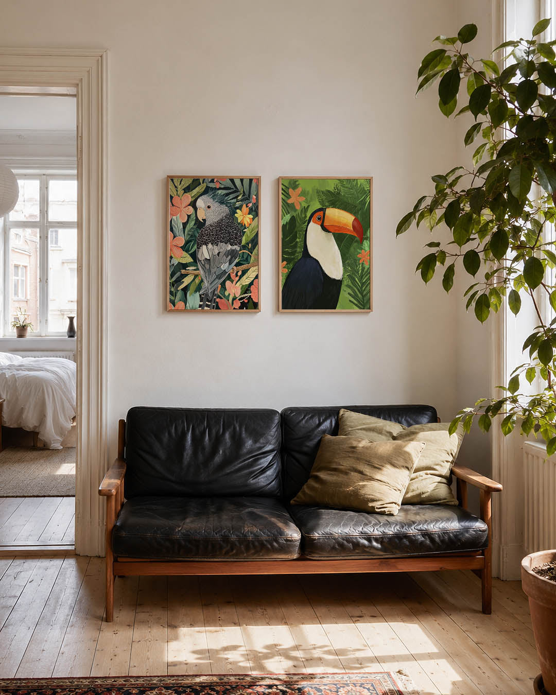 Vogel en bloemen Posterset
