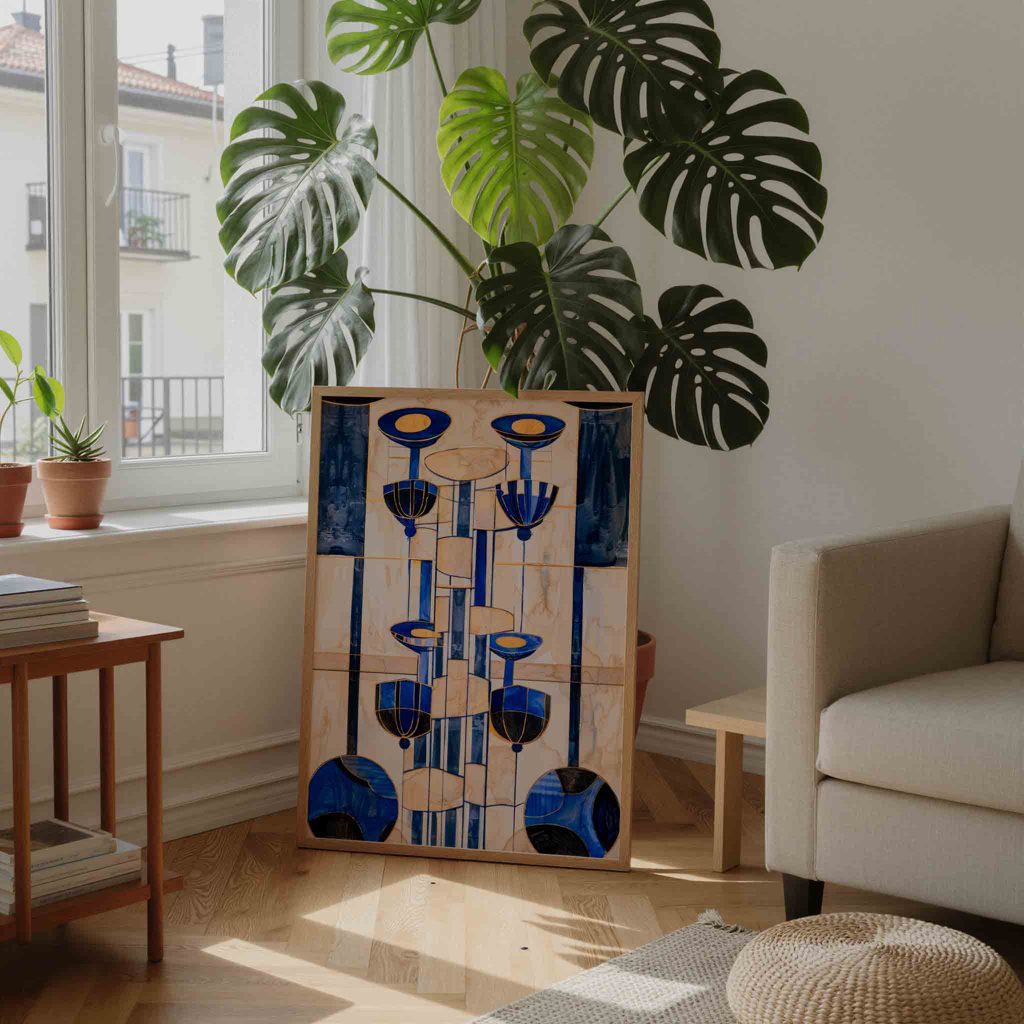 Blauwe geometrische vormen Poster