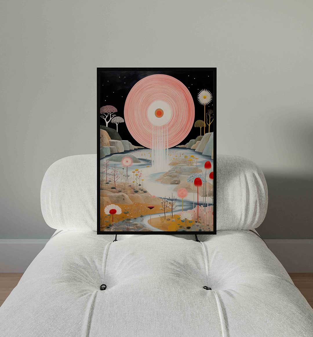 Landschap met grote roze cirkel Poster