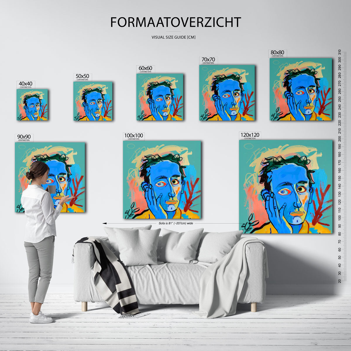 Blauw gezicht met hand Poster
