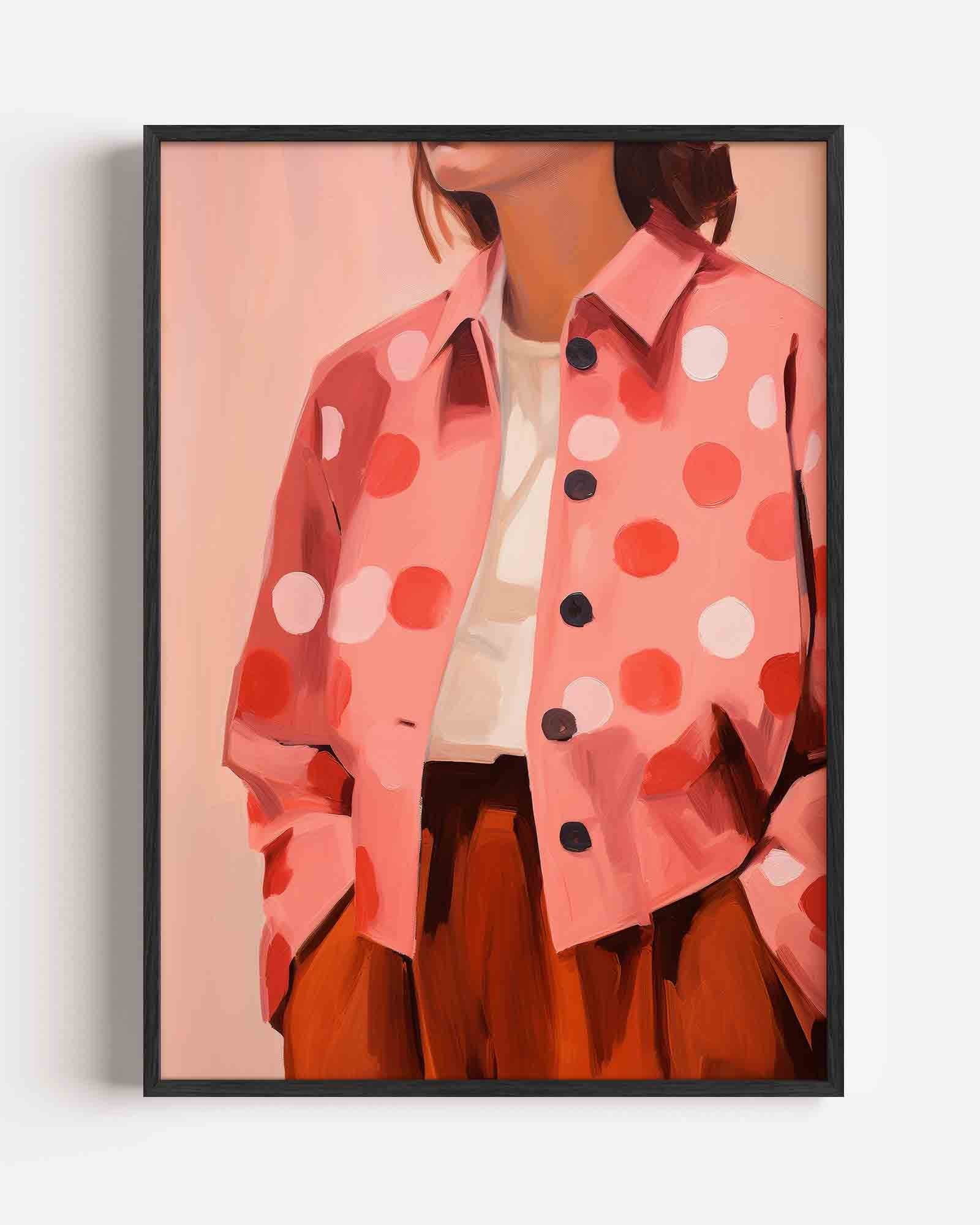 Vrouw in roze jas Poster
