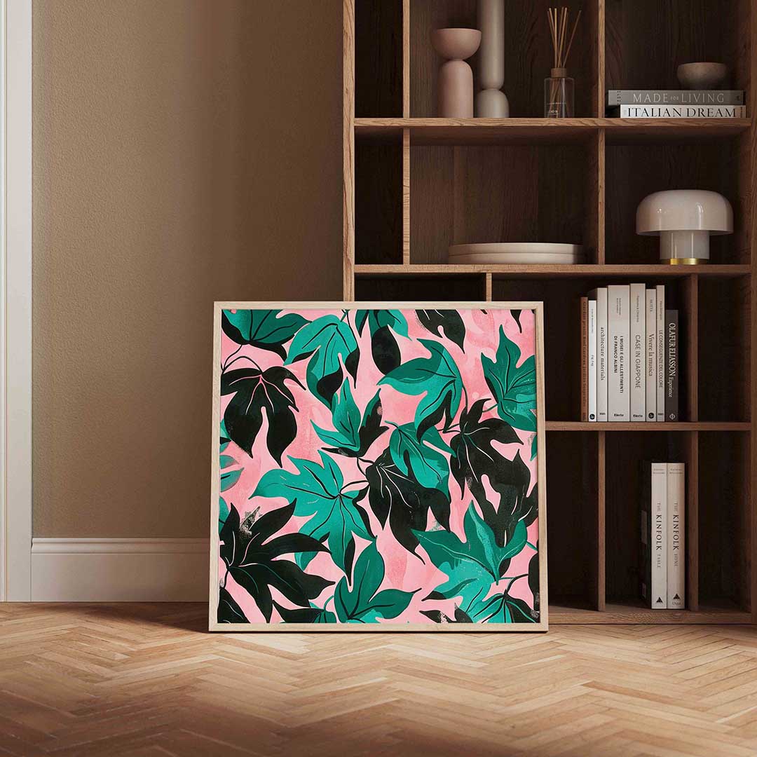Bladeren op roze Poster