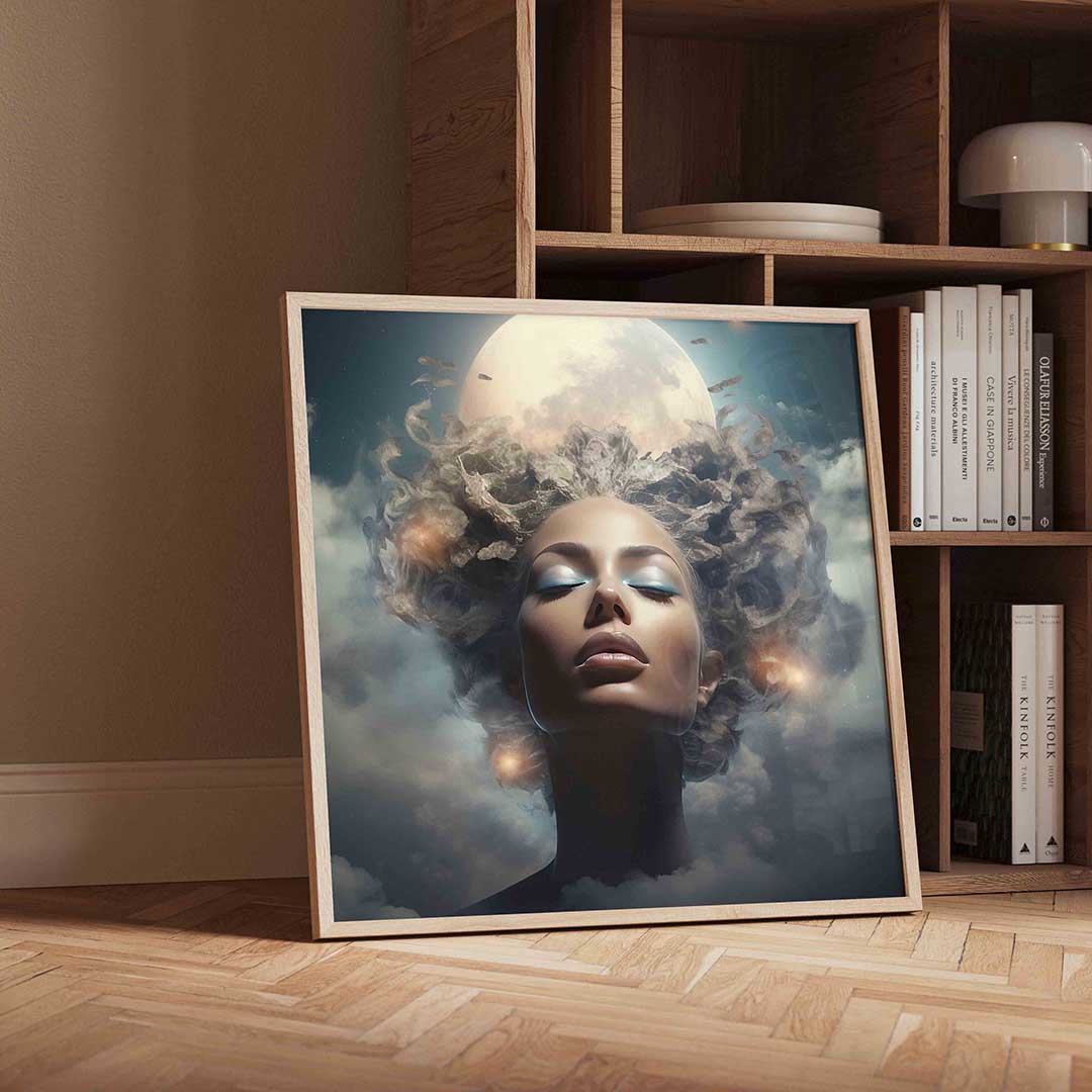 Dromerige maan en vrouw Poster