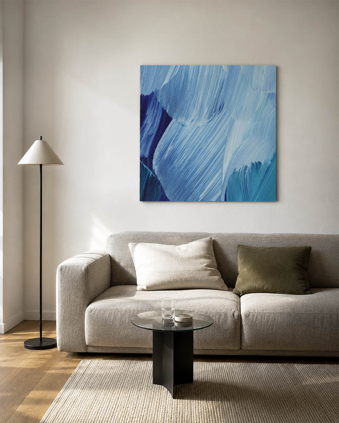 Dynamische blauwe borstels Kunstwerk