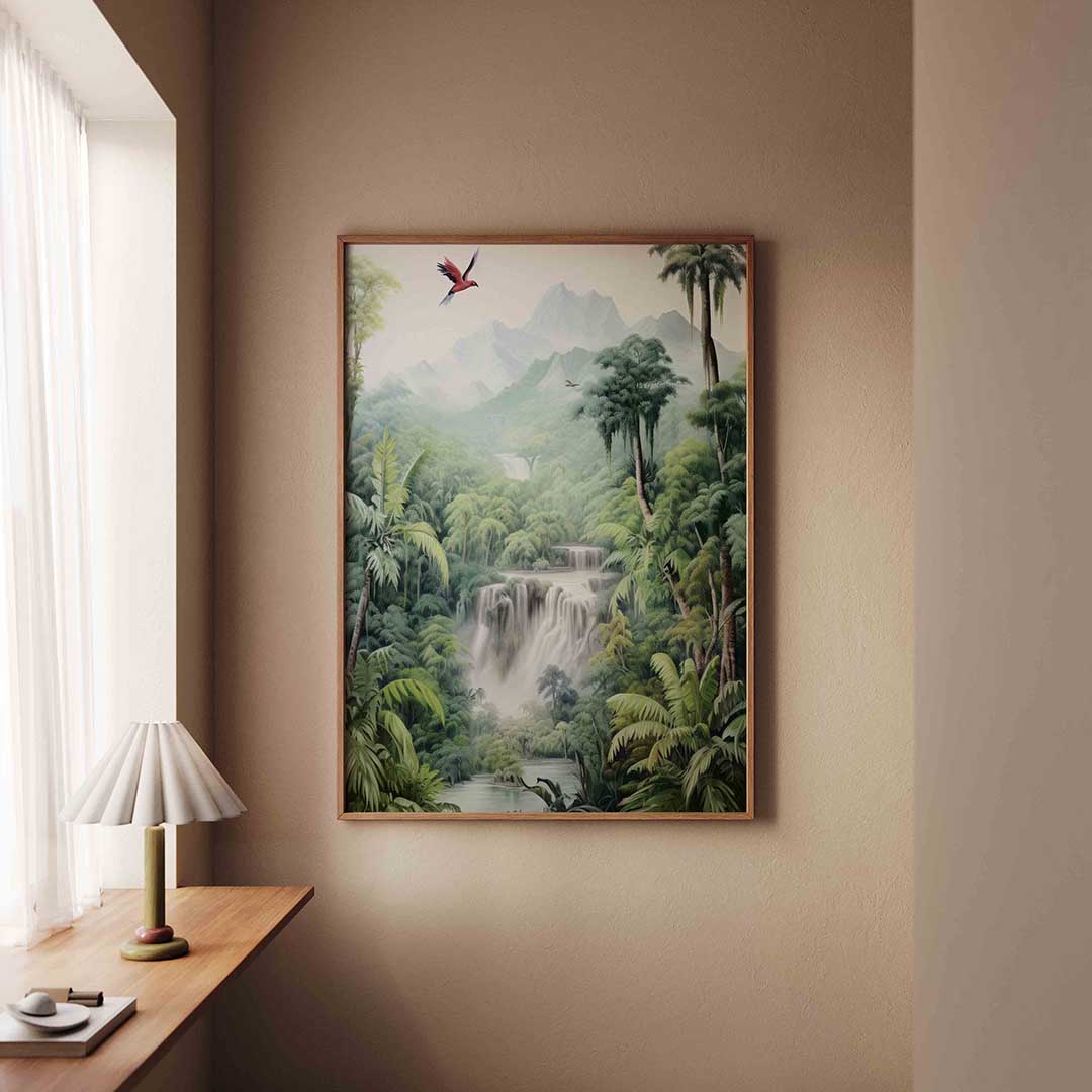 Vogel en waterval Poster