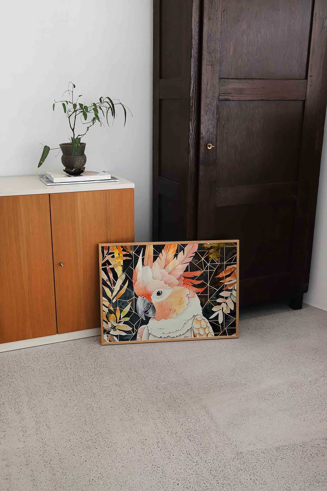Papegaai met bladeren Poster
