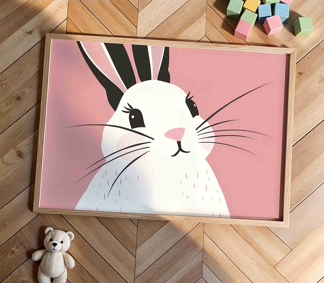 Konijn met roze achtergrond Poster