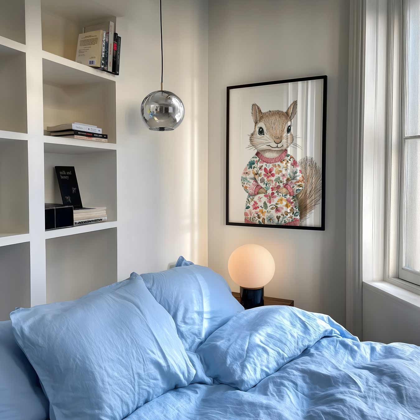 Bosrijke Eekhoornkunst in Bloemige Trui Poster-WallArtistic