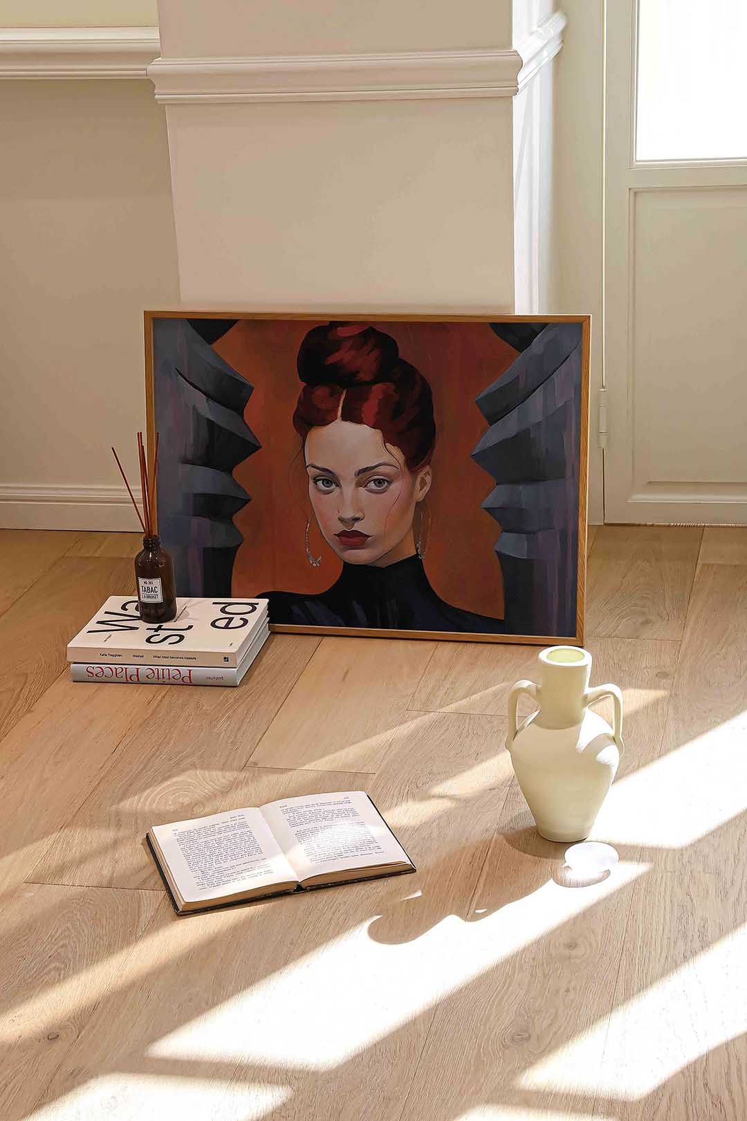 Portret met rode achtergrond Poster