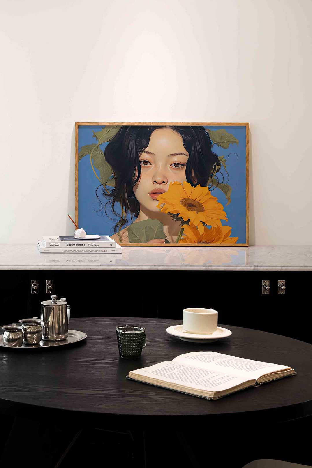 Vrouw met zonnebloem Poster