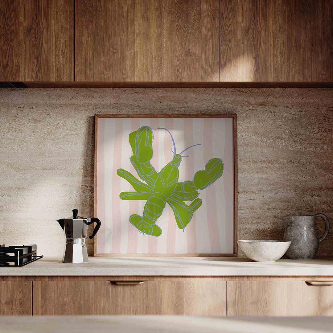 Kreeft op gestreepte achtergrond Poster