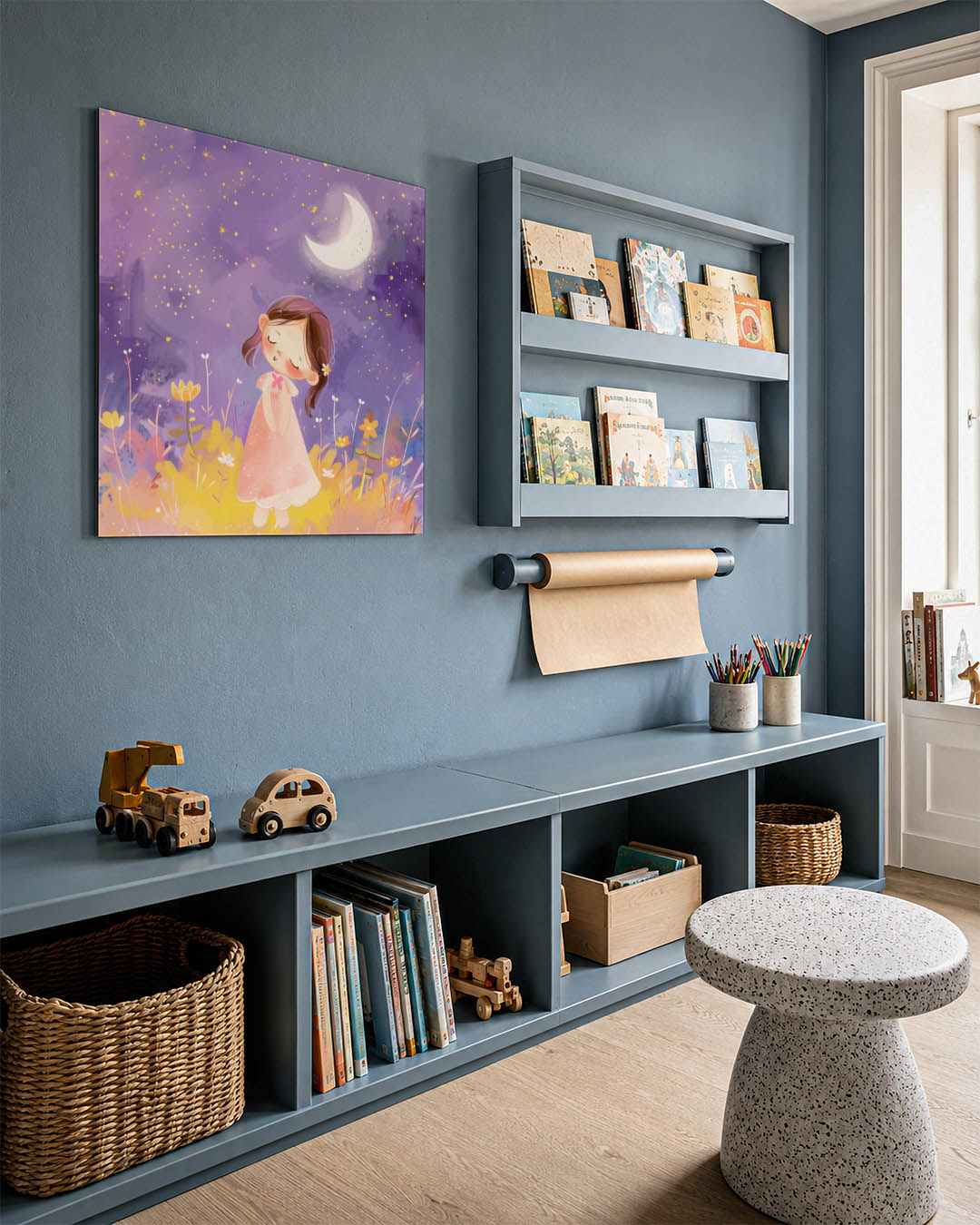 Dromerig meisje onder sterren Kunstwerk
