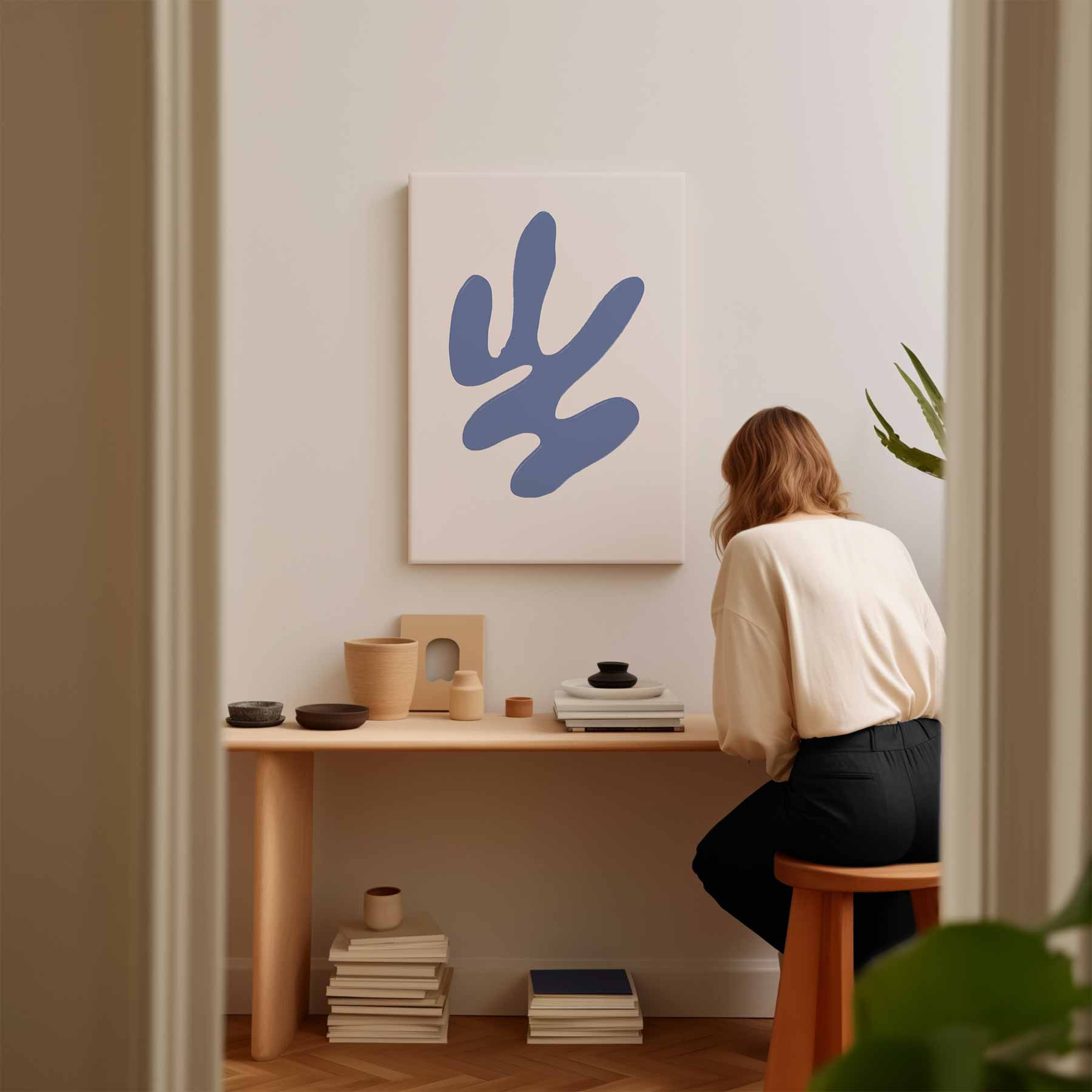 Blauwe Vloeiende Vorm Kunstwerk-canvas-dibond-plexiglas-wanddecoratie-WallArtistic