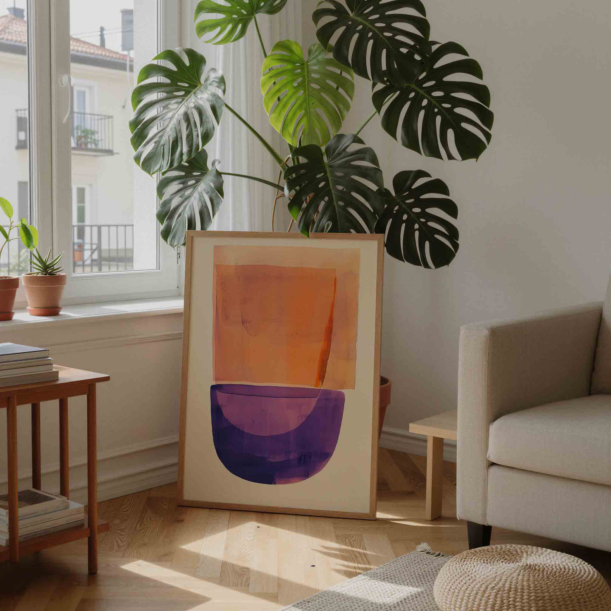 Oranje en paarse vormen Poster