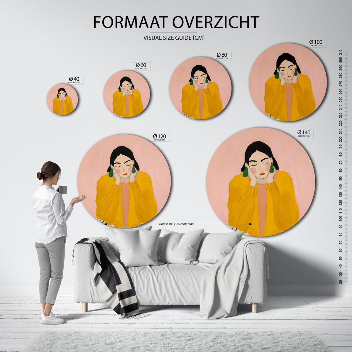 Vrouw met gele trui Muurcirkel