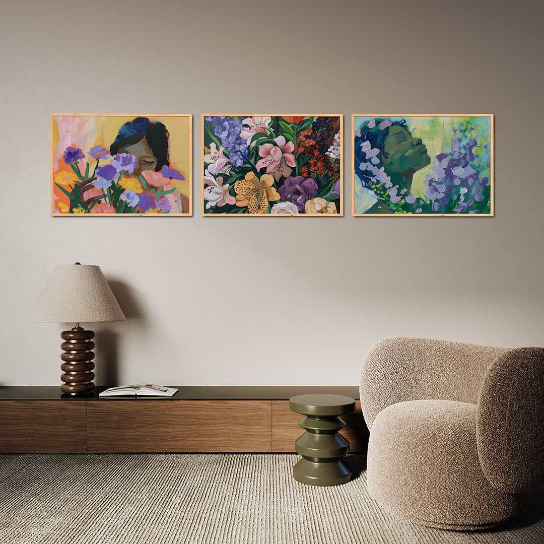 Bloemen en gezicht Posterset