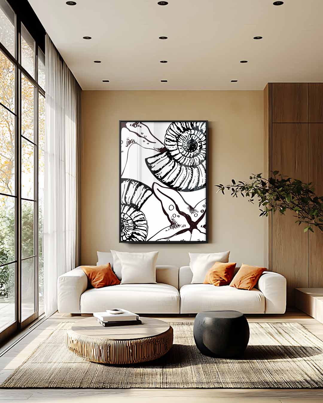 Vintage Zeester en Ammoniet Illustratie Kunstwerk-canvas-dibond-plexiglas-wanddecoratie-WallArtistic