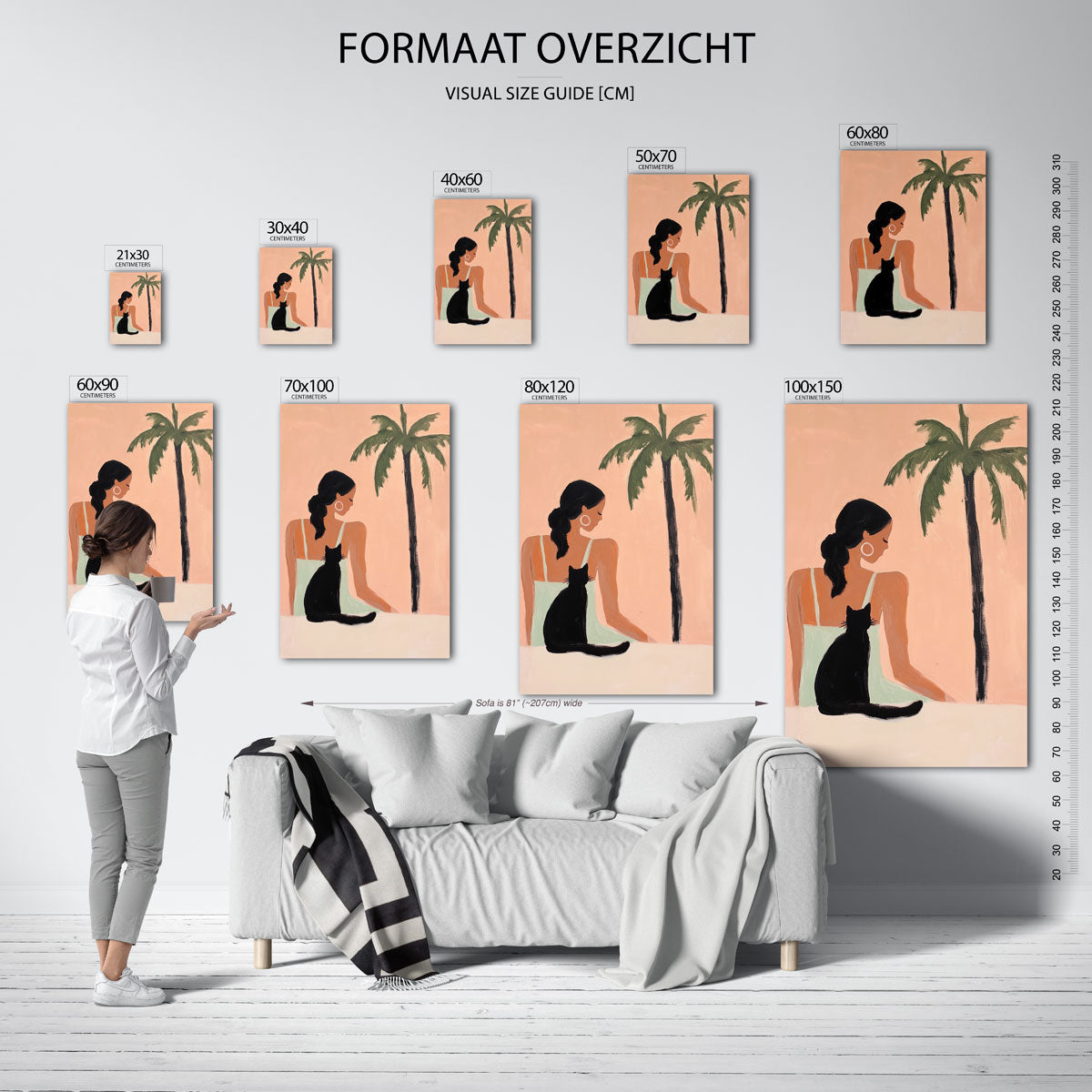 Vrouw met kat en palmboom Poster