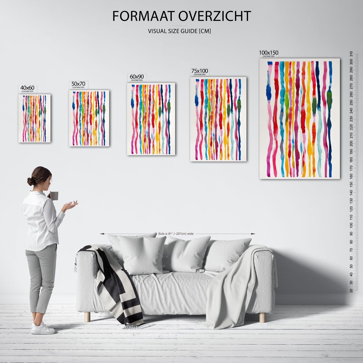 Kleurrijke verticale strepen Kunstwerk