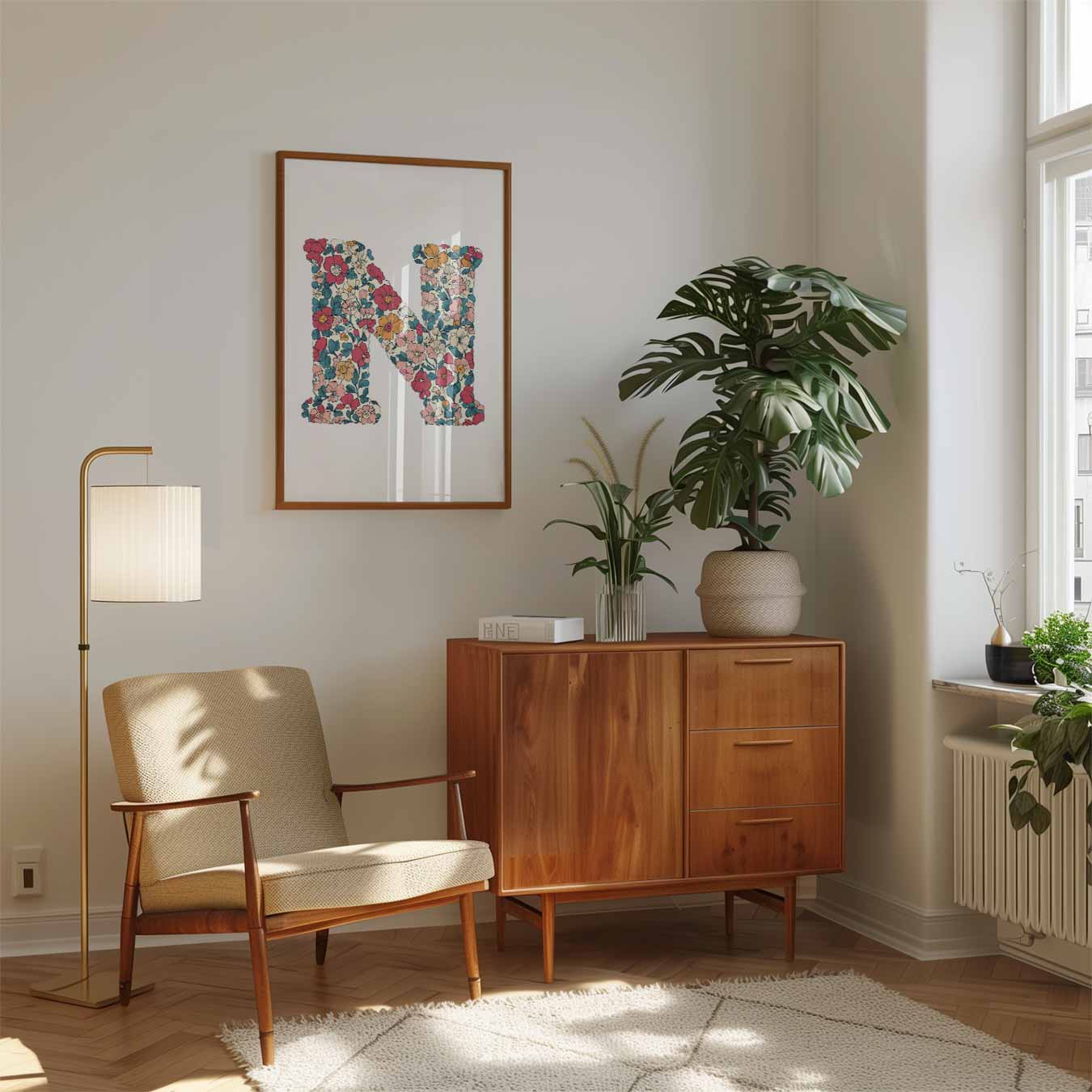 Bloemrijke Letter N Poster-WallArtistic