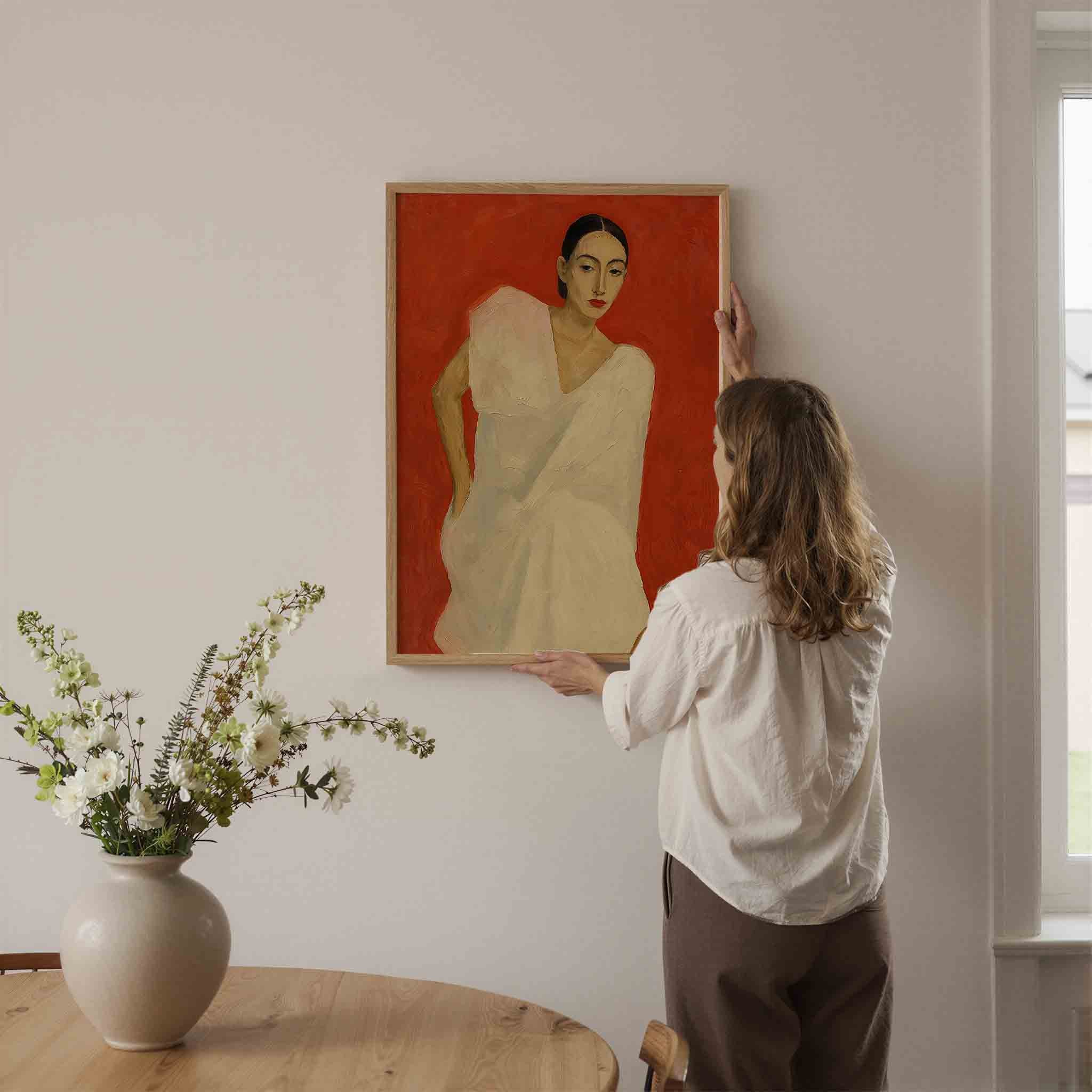 Vrouw in witte jurk Poster